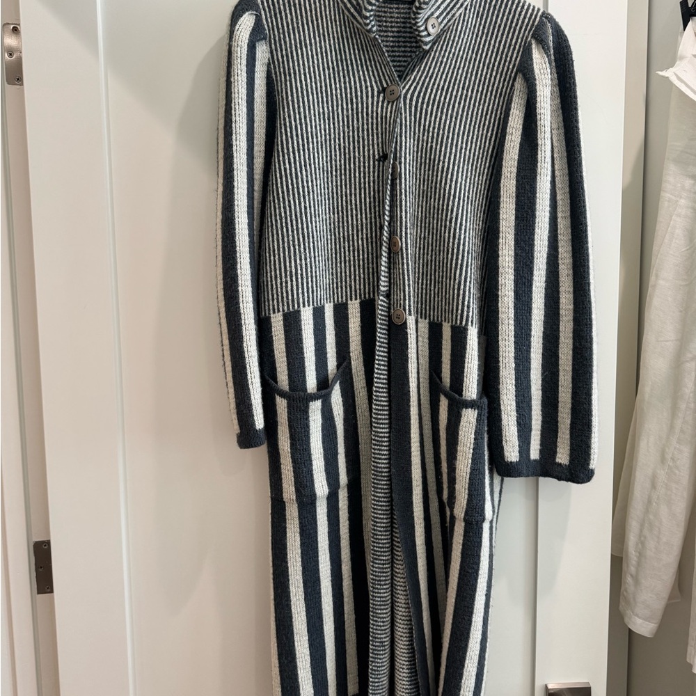 Vintage Striped Blue and White Women's Coat